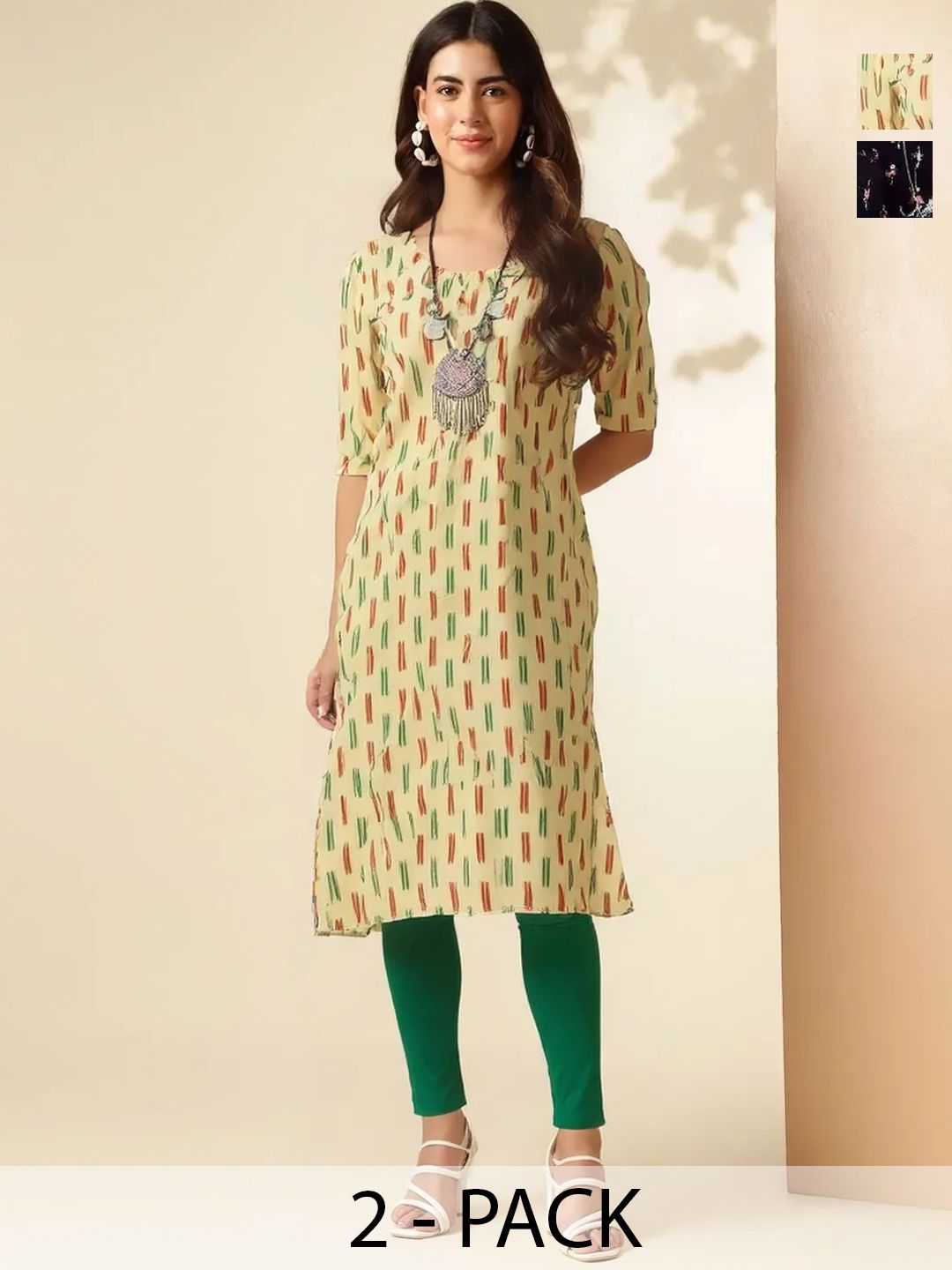 arangya Women Pack Of 2 Printed Indie Prints Crepe Kurta