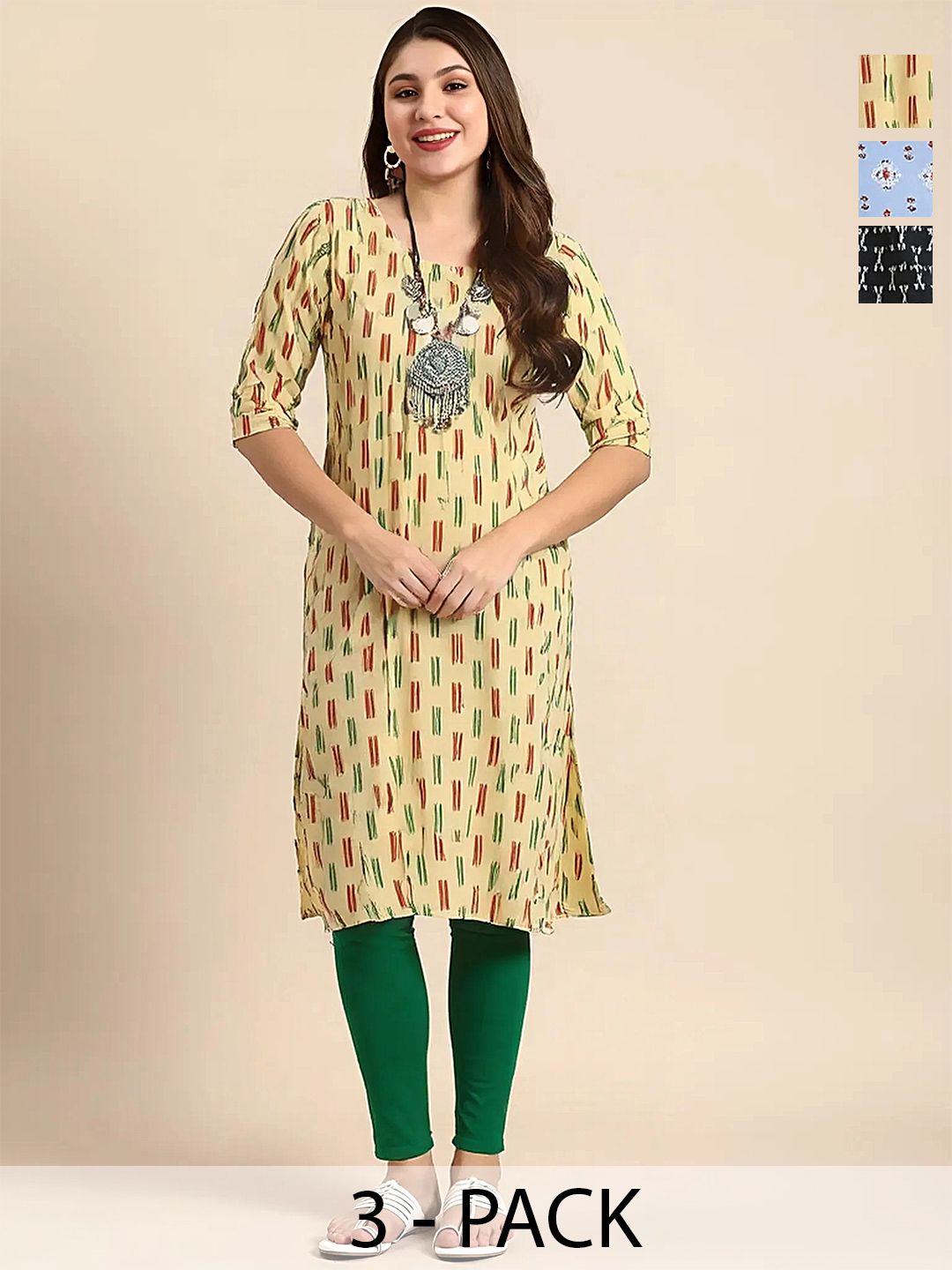 arangya Women Pack Of 3 Printed Crepe Kurta