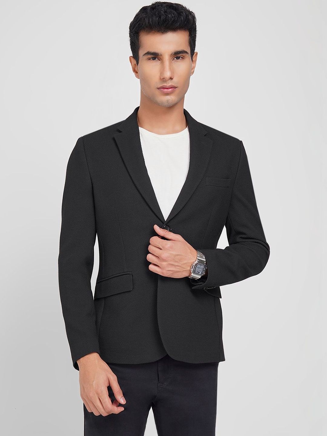 Peregrine by Pantaloons Peregrine by Pantaloons Self-Design Slim Fit Single-Breasted Blazer