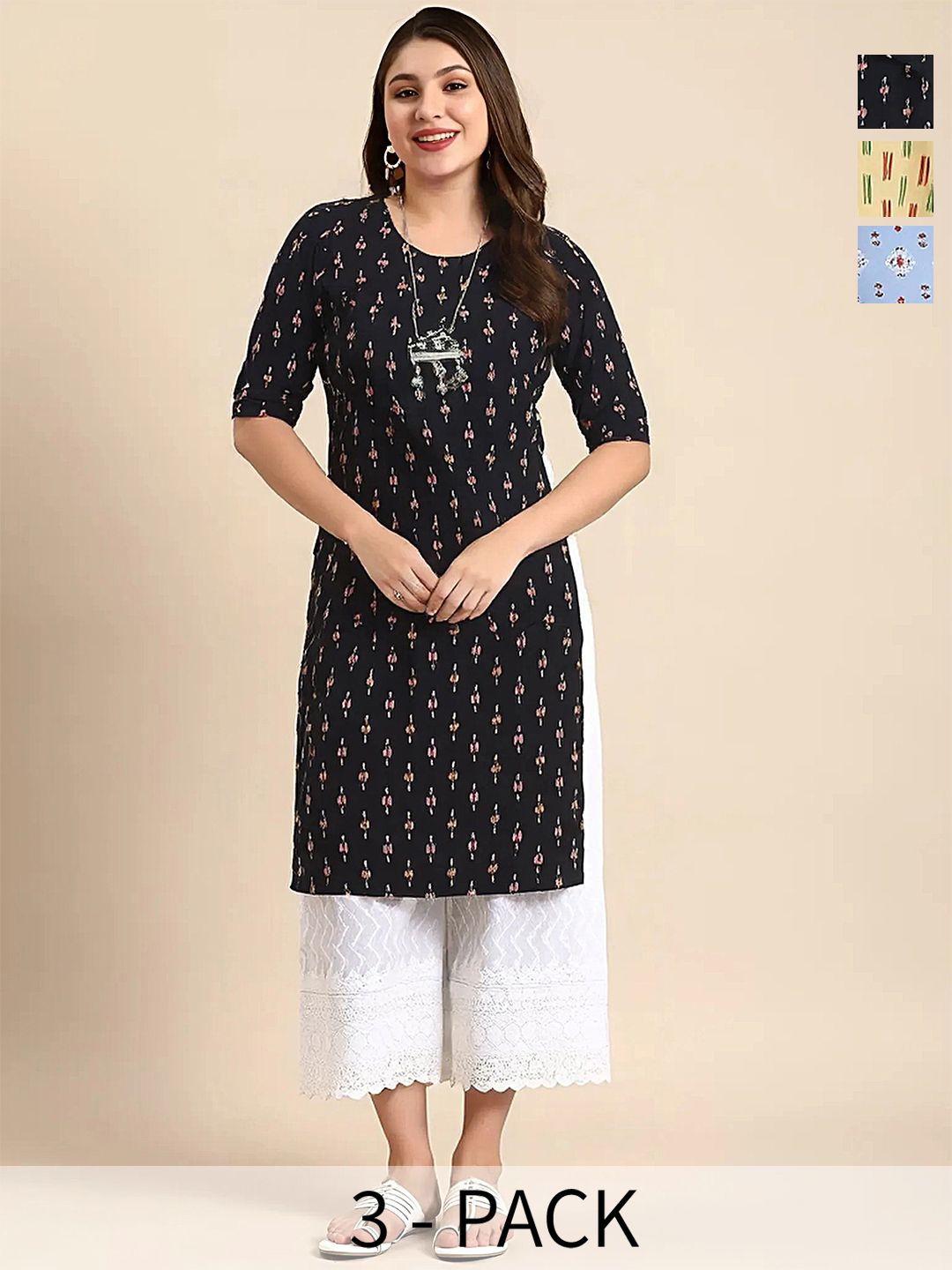 arangya Women Pack Of 3 Printed Crepe Kurta