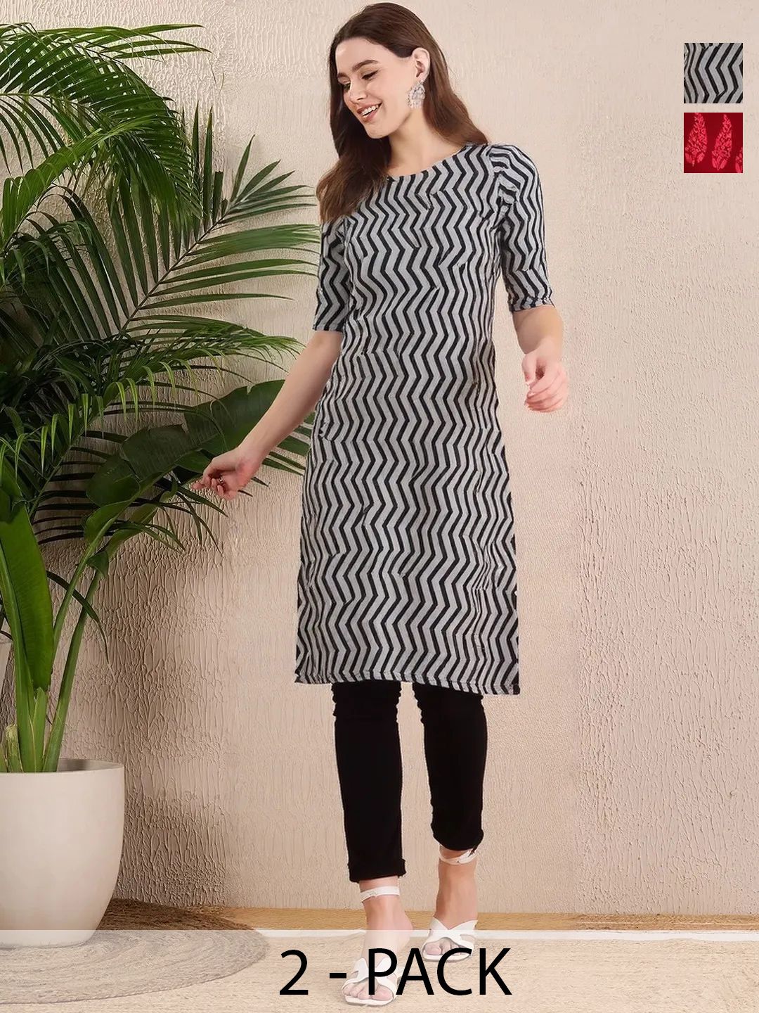 arangya Pack Of 2 Women Chevron Printed Crepe Kurta