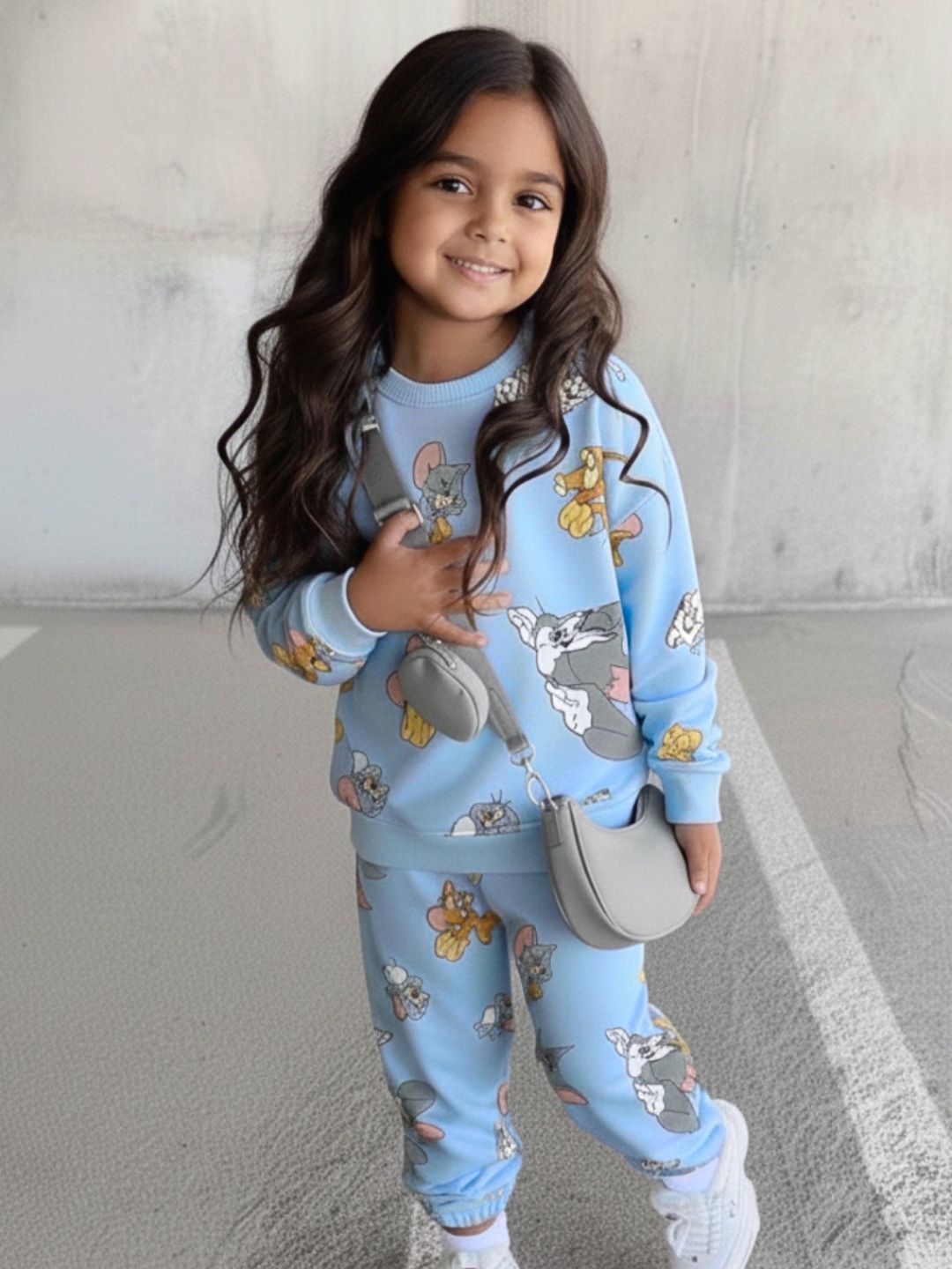 Nap Chief Kids Tom & Jerry Printed Long Sleeves Pure Cotton Sweatshirt With Joggers