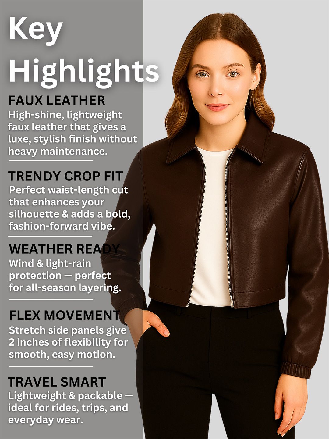 Buy Raxedo Women Travel & Trekking Faux Leather Crop Jackets