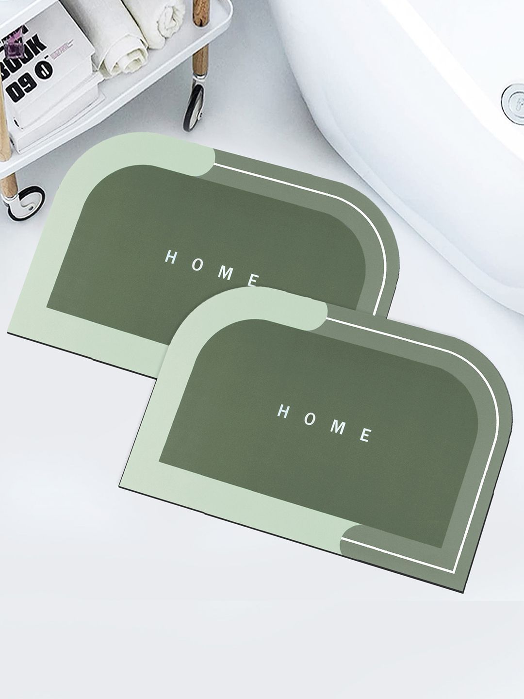 Story@home Pack of 2 Green Solid Anti-Skid Quick Dry Bath & Kitchen Mats