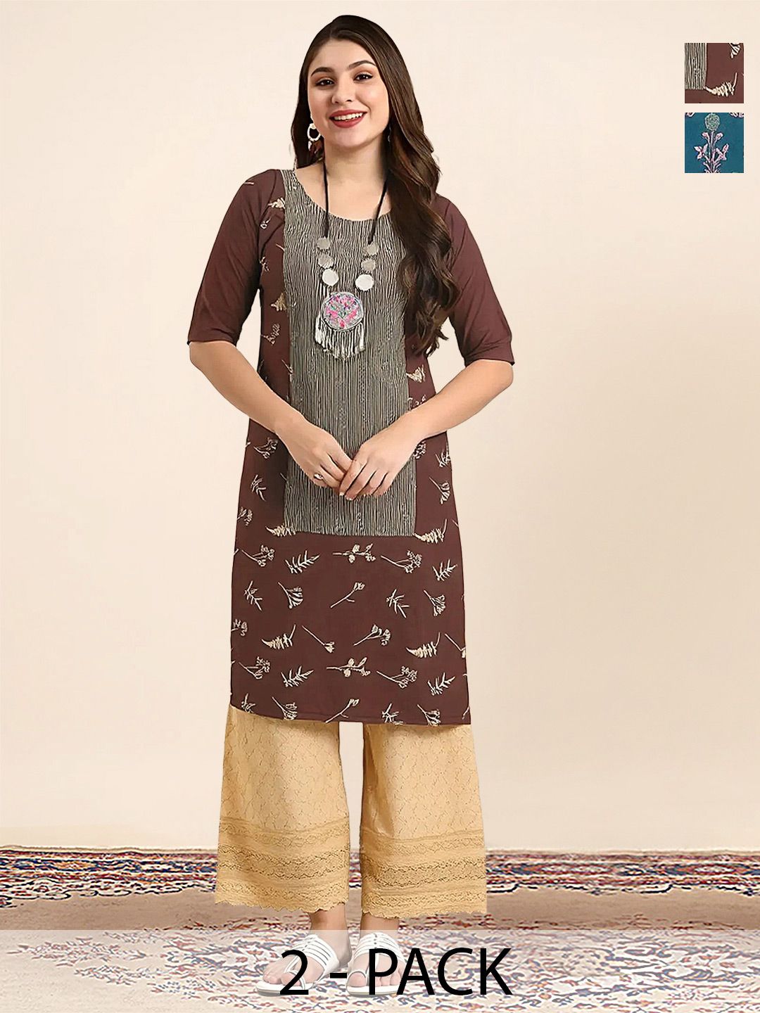 arangya Women Floral Printed Indie Florals Crepe Kurta
