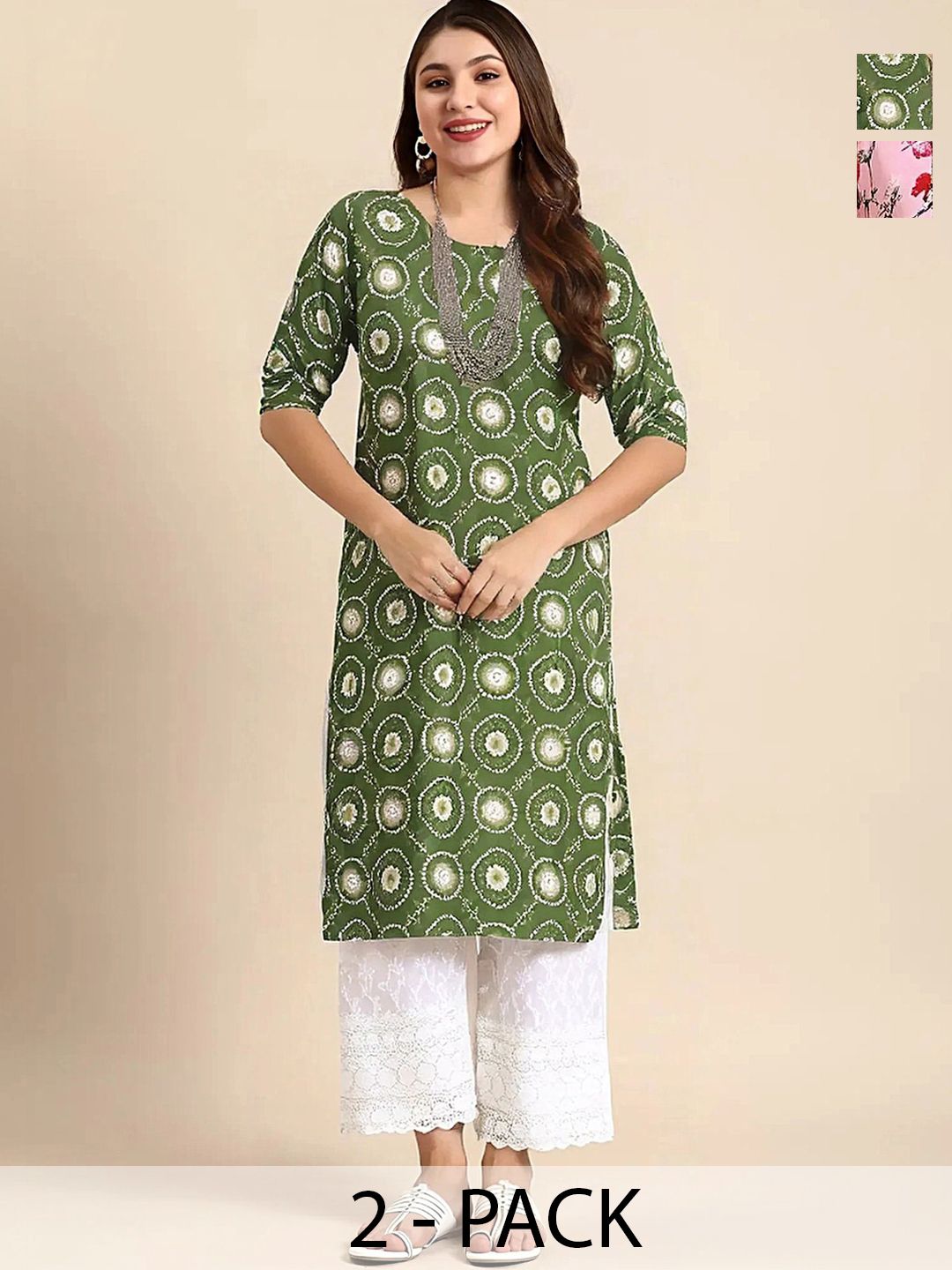 arangya Women Pack Of 2 Ethnic Motifs Printed Indie Prints Crepe Kurta