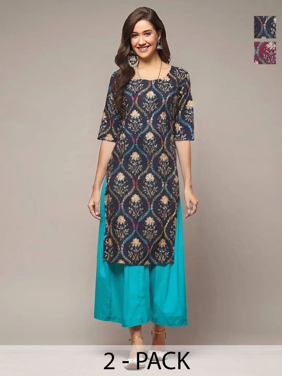 arangya Pack Of 2 Women Floral Printed Indie Prints Crepe Kurta