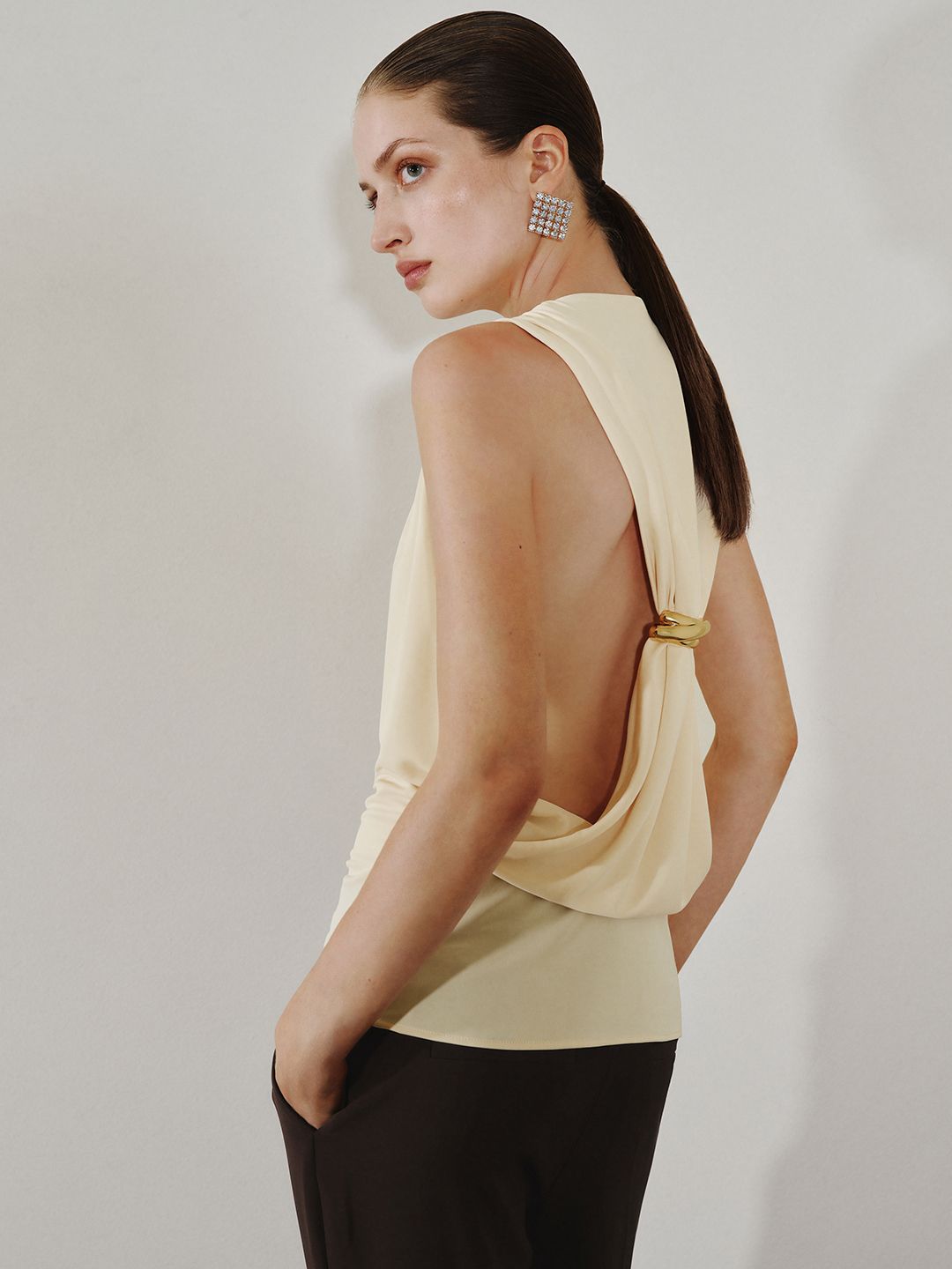 Ruched Metallic Styled Back Top