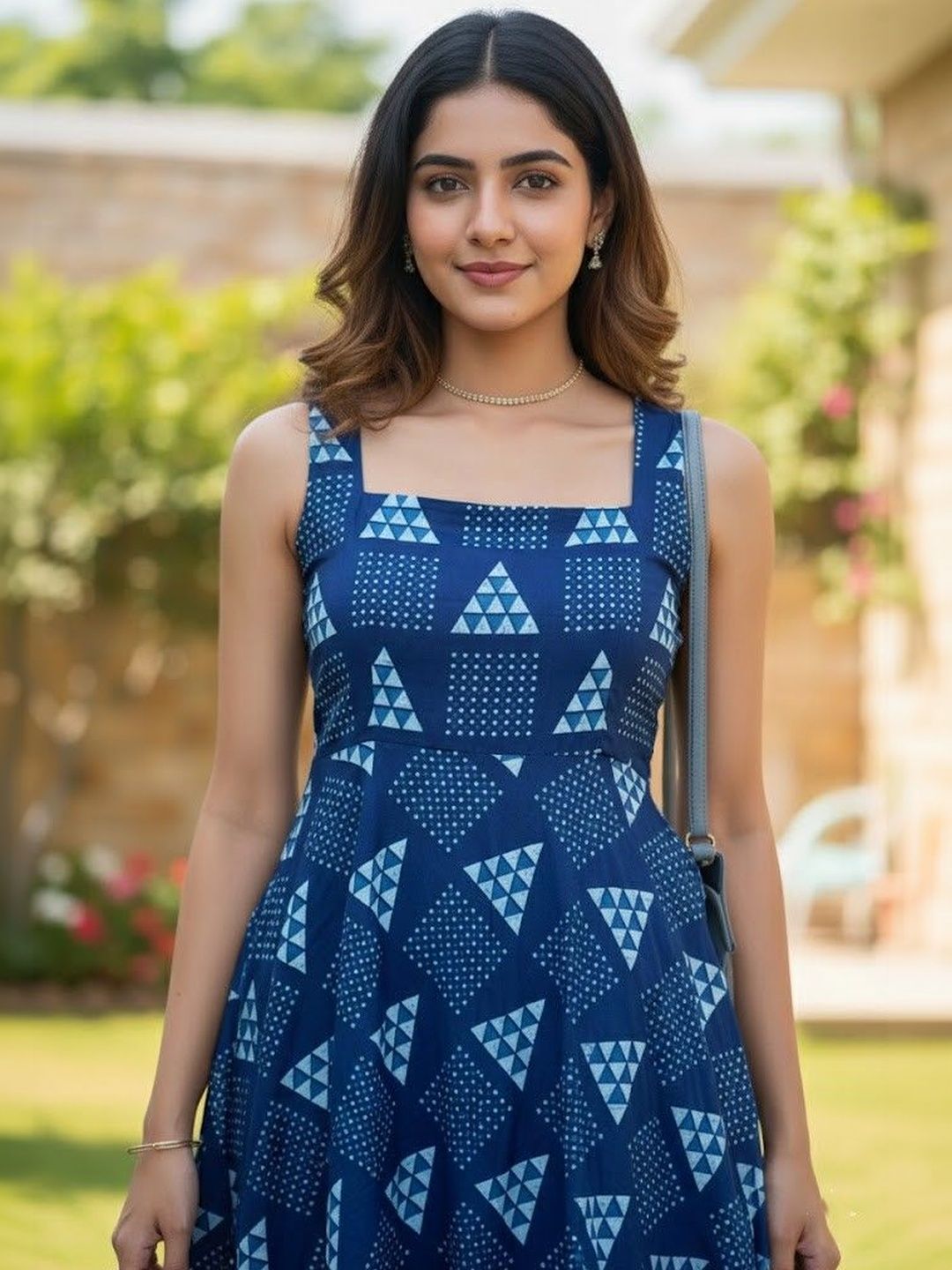 Buy SZN Women Blue Geometric Print Fit & Flare Cotton Dress - Ethnic Dresses  for Women 38413358 | Myntra