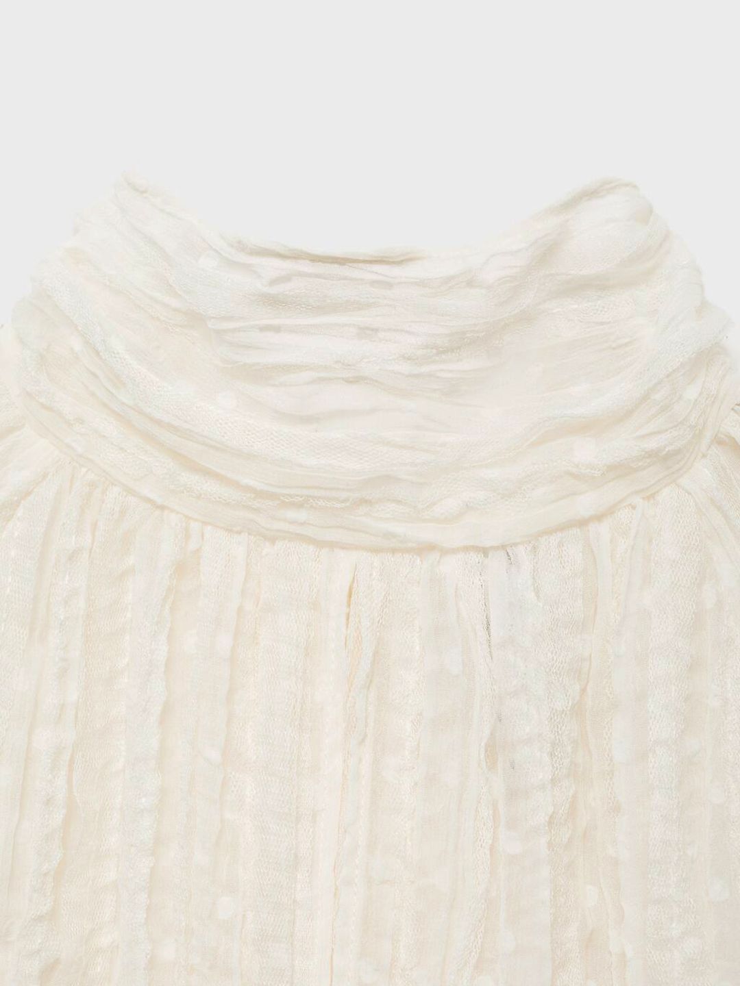 Textured Self Design High Neck Regular Top with Tie-Up Detail