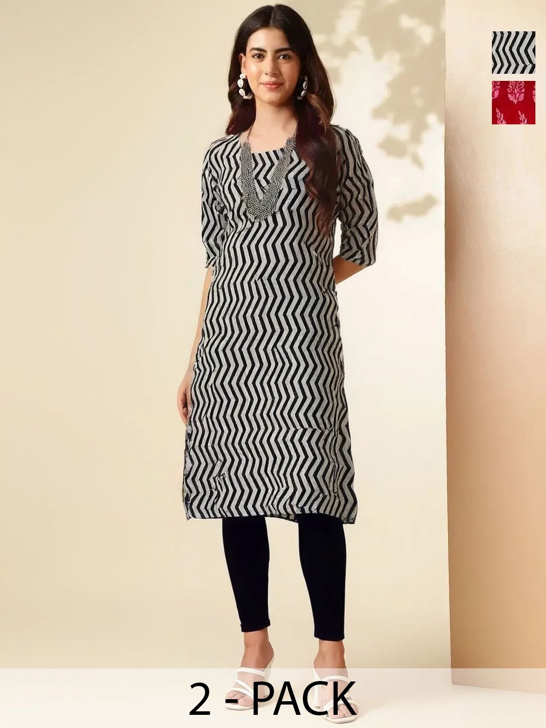 arangya Women Pack Of 2 Ethnic Motifs Printed Indie Prints Crepe Kurta