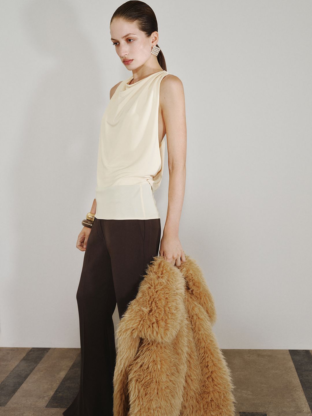 Ruched Metallic Styled Back Top