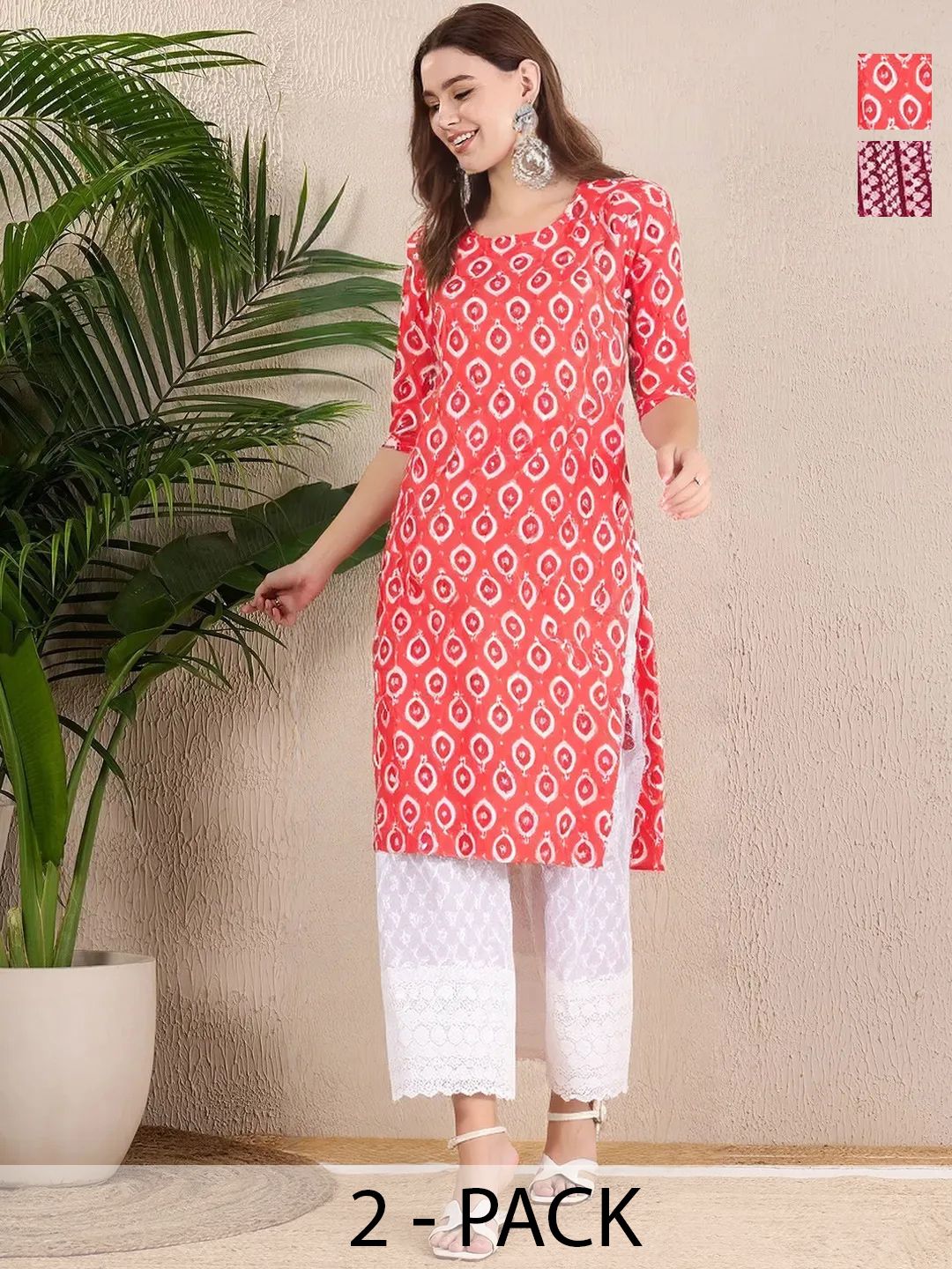 arangya Pack Of 2 Women Geometric Printed Crepe Kurta