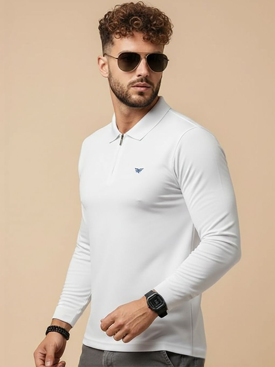 RISS Men Brand Logo Polo Collar T-shirt