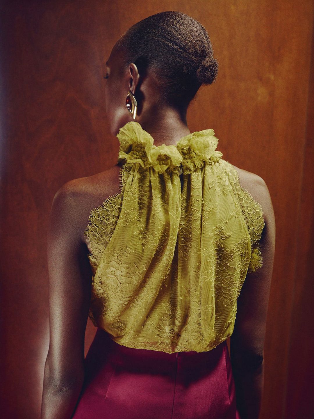 Floral Lace Up Halter Neck Ruffles Top