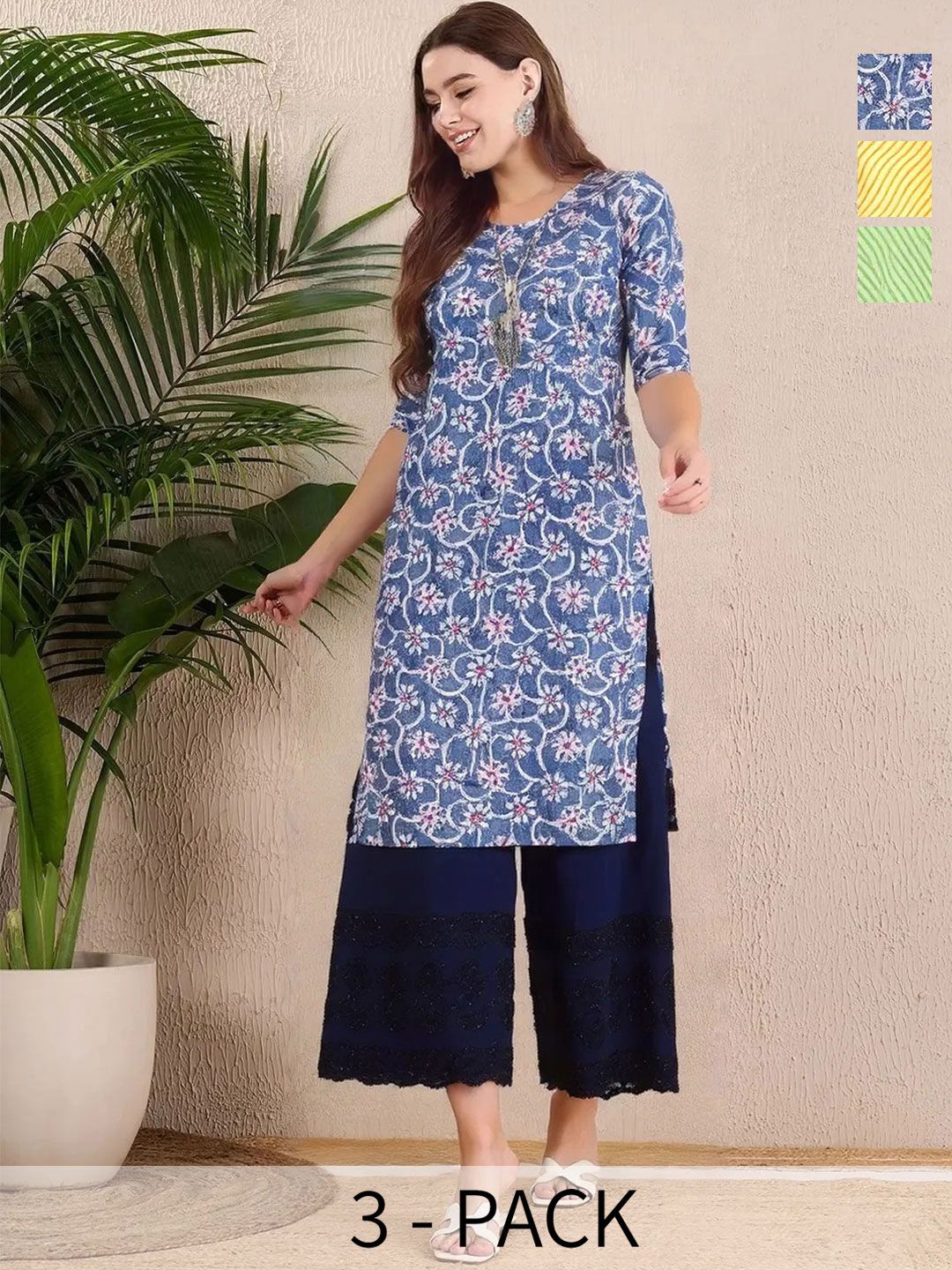 arangya Women Pack Of 3 Printed Crepe Kurta