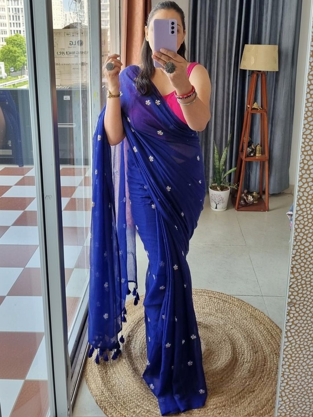 ACHOL Floral Embroidered Pure Cotton Saree