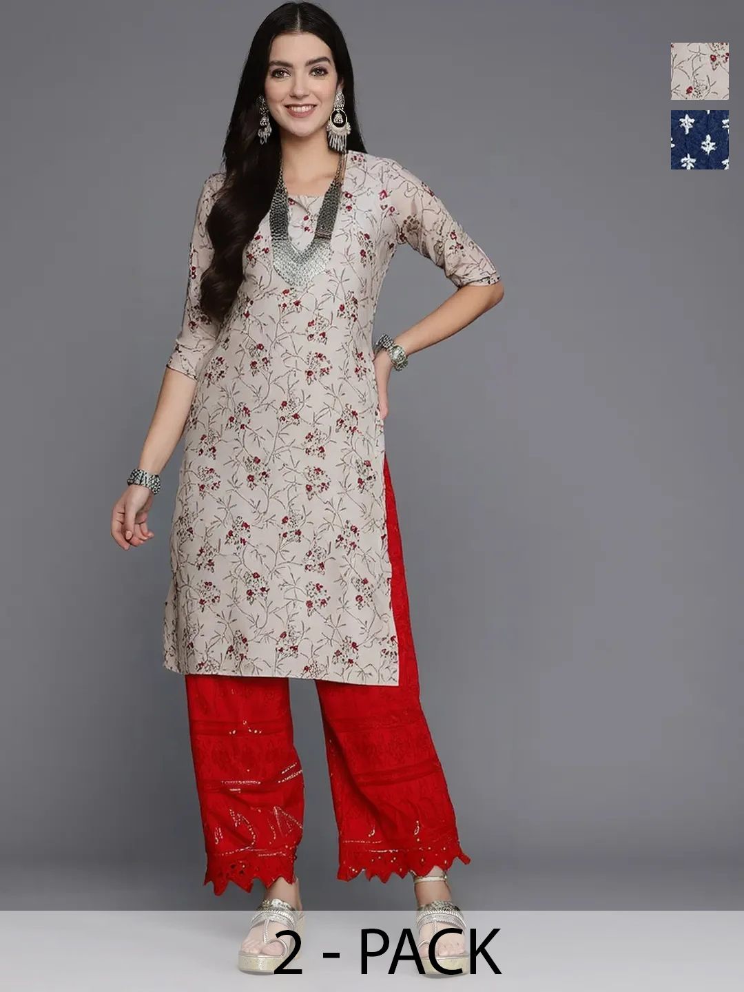 arangya Pack Of 2 Women Floral Printed Indie Florals Crepe Kurta