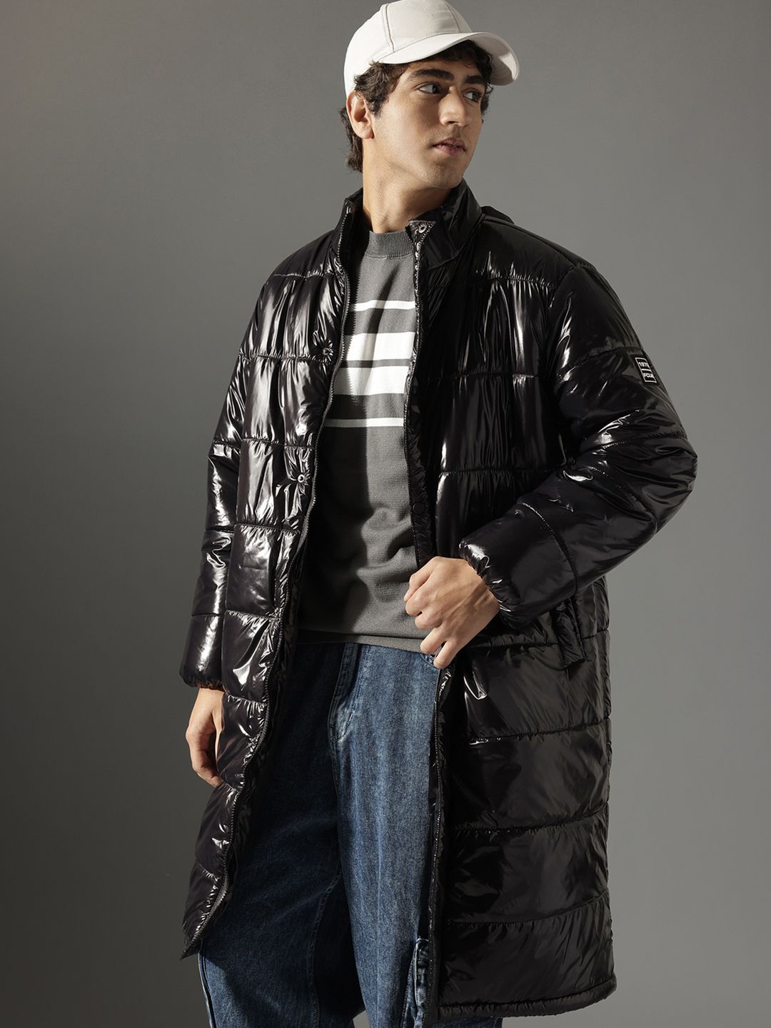 FCUK Stand Collar Longline Puffer Jacket