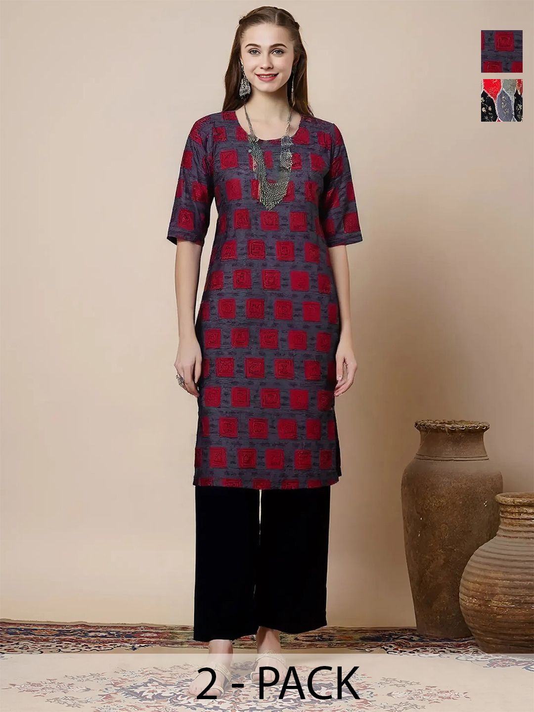 arangya Women Pack Of 2 Geometric Printed Crepe Kurta