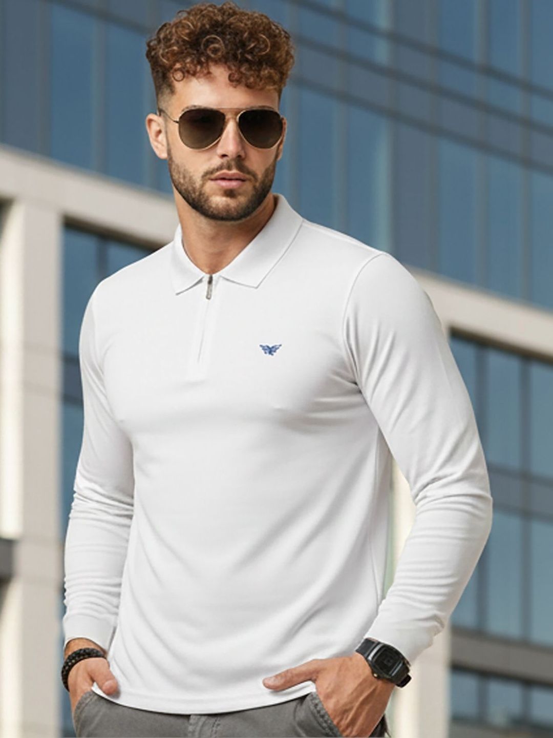RISS Men Brand Logo Polo Collar T-shirt
