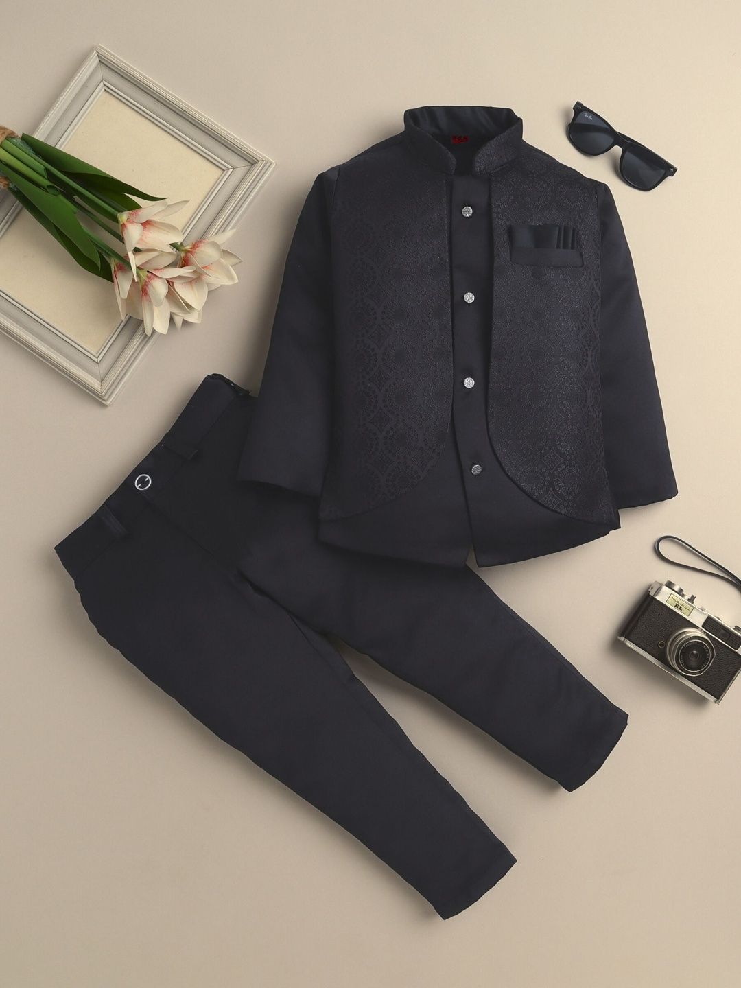 Sangria Boys Jacquard Geometric Circular Motifs 2-Piece Blazer & Trouser Suit Set