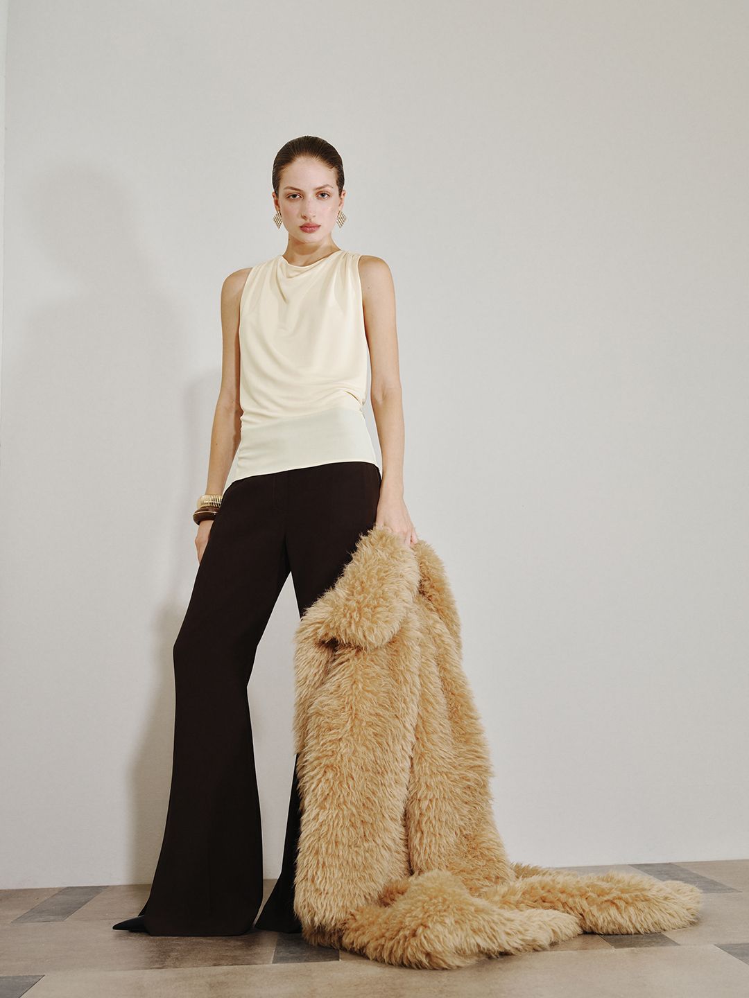 Ruched Metallic Styled Back Top