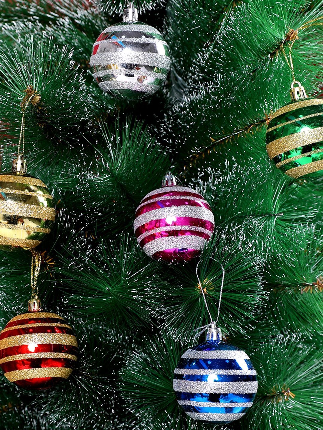 2022white × green christmas wreathe① Buy Myntra Elegant Homes 6Pcs Green & Yellow Vivid Holiday Hues