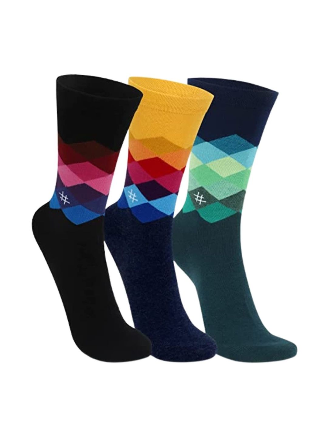 MILLS BROWN Men Pack Of 3 Printed Cotton Calf-Length Socks