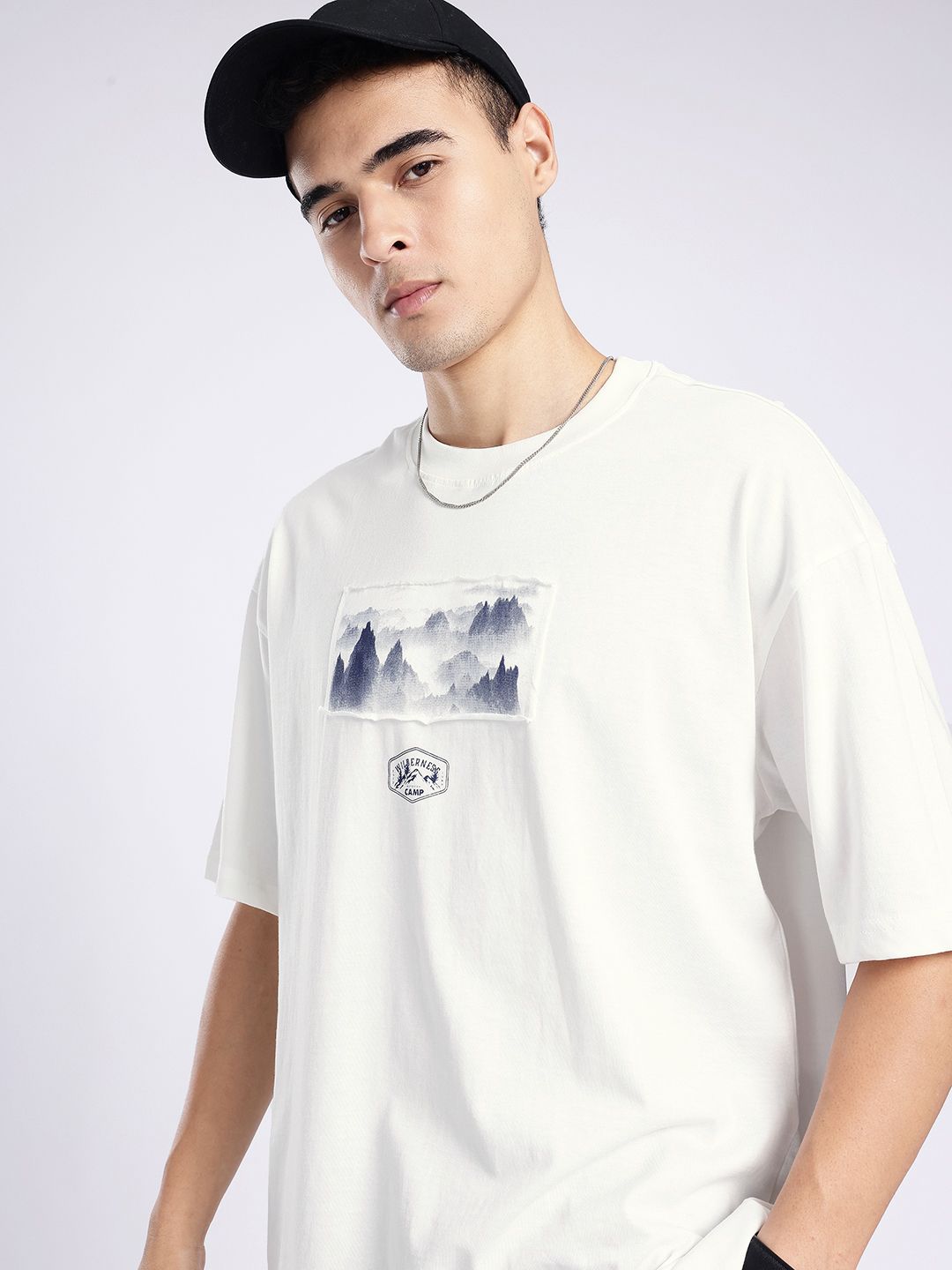 glitchez Oversized Graphic Printed Drop-Shoulder Sleeves T-shirt