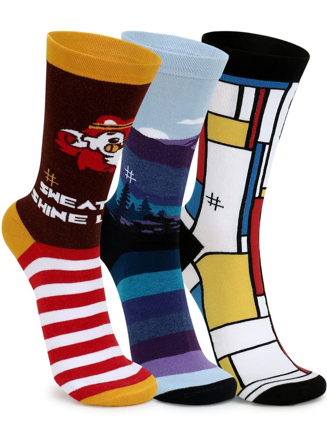MILLS BROWN Men Pack Of 3 Printed Cotton Calf-Length Socks