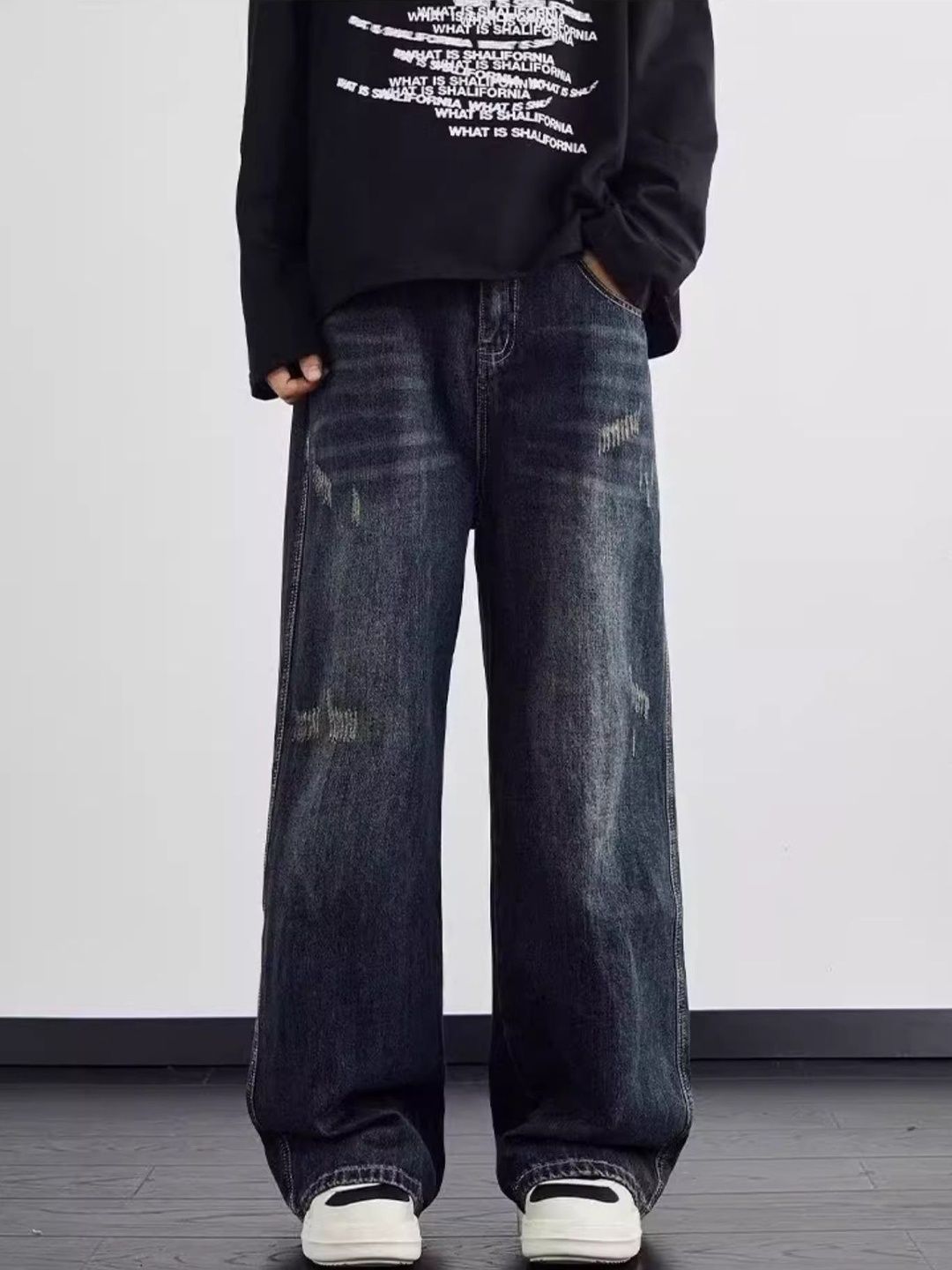 StyleCast x Revolte Men Wide Leg Mid-Rise Light Fade Jeans