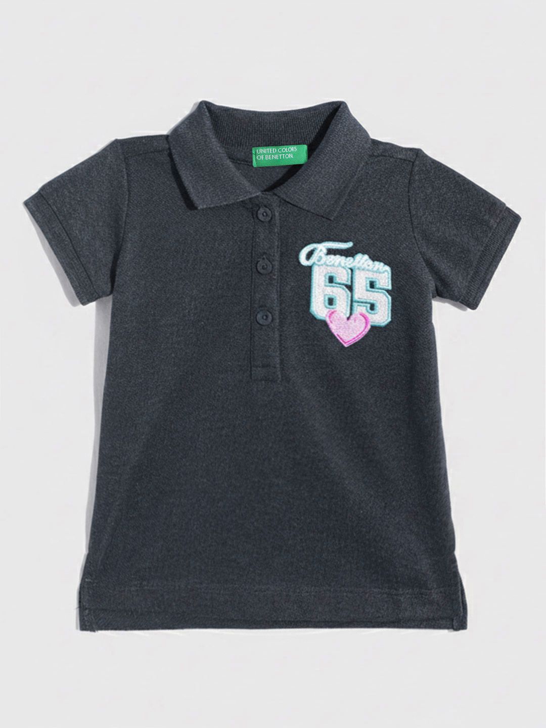 United Colors of Benetton Girls Embroidered Polo Collar T-shirt