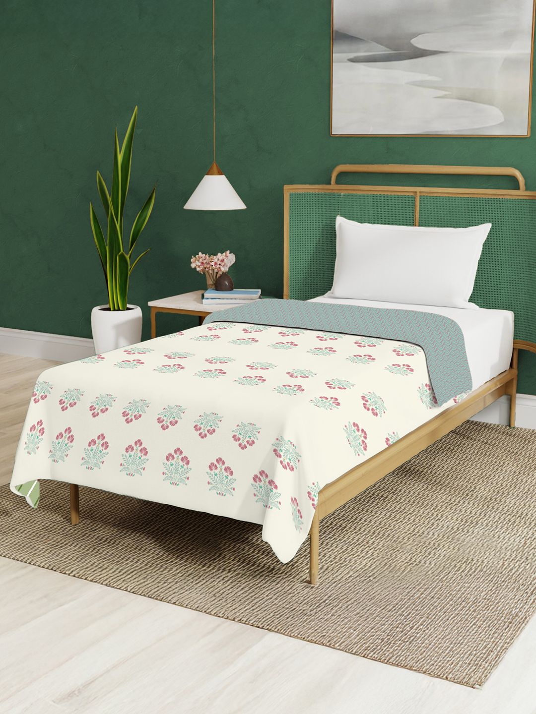Blue & White Floral Ac Room Single Bed Dohar
