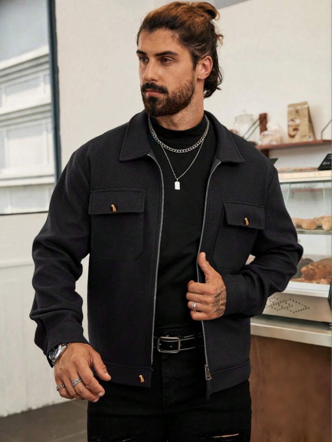 StyleCast x Revolte Men Outdoor Leather Jacket
