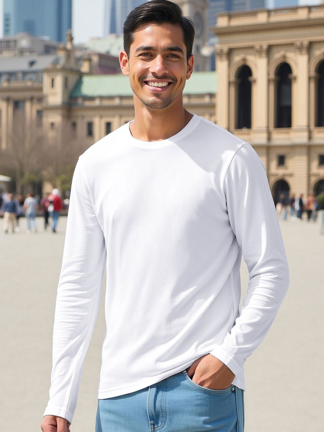 Bewakoof Men White Solid Round Neck Pure Cotton T-shirt