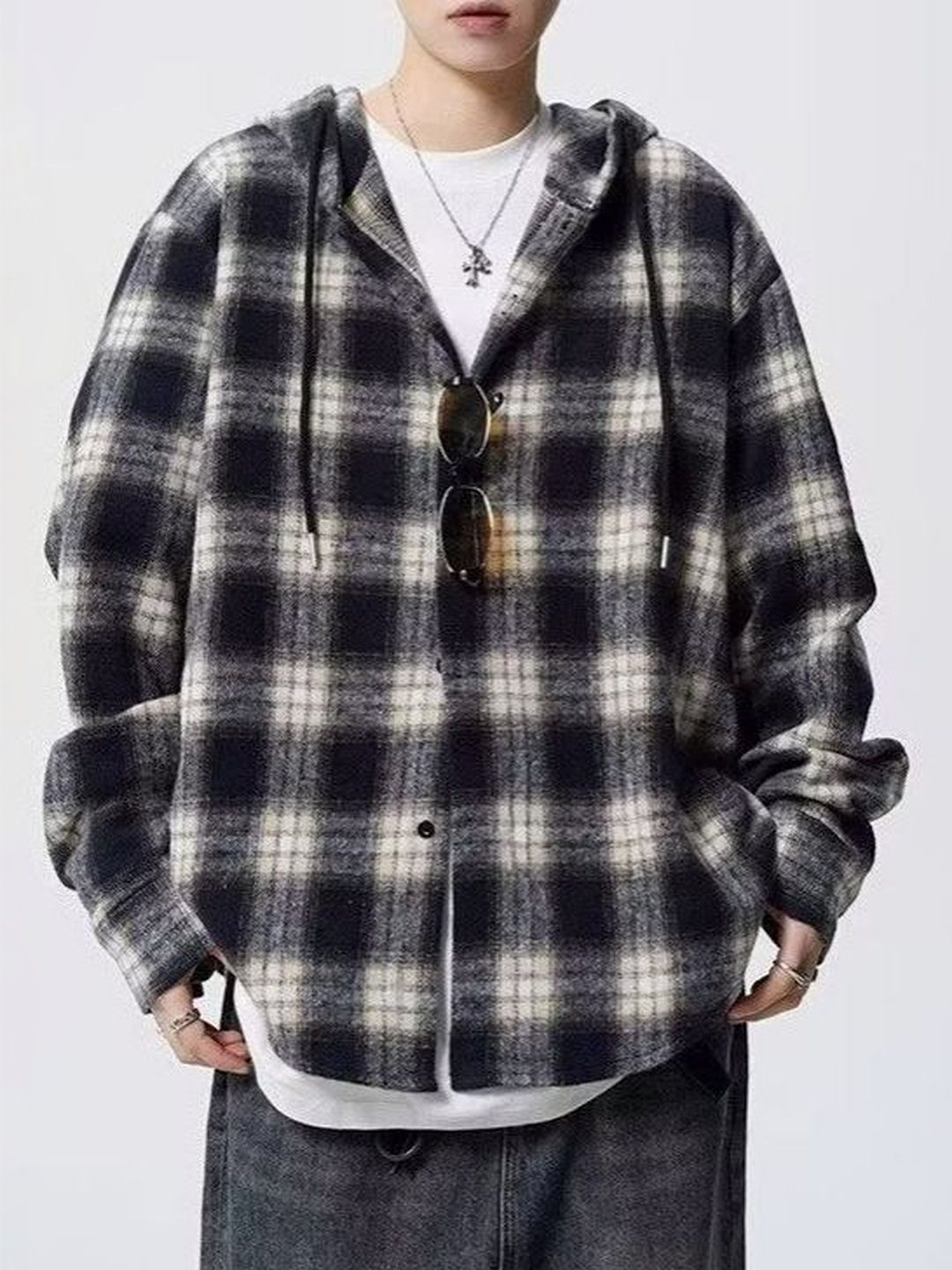 StyleCast x Revolte Men Checked Regular Fit Hooded Jacket