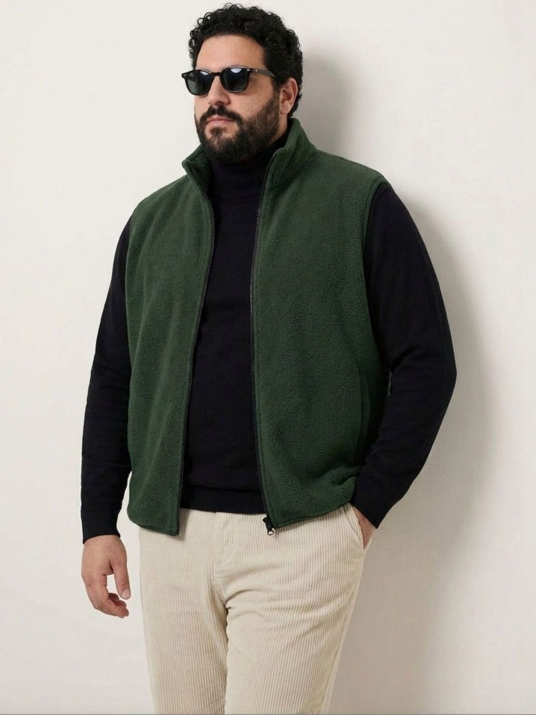 UNSTD Men Plus Size Solid Fleece Sleeveless Jacket