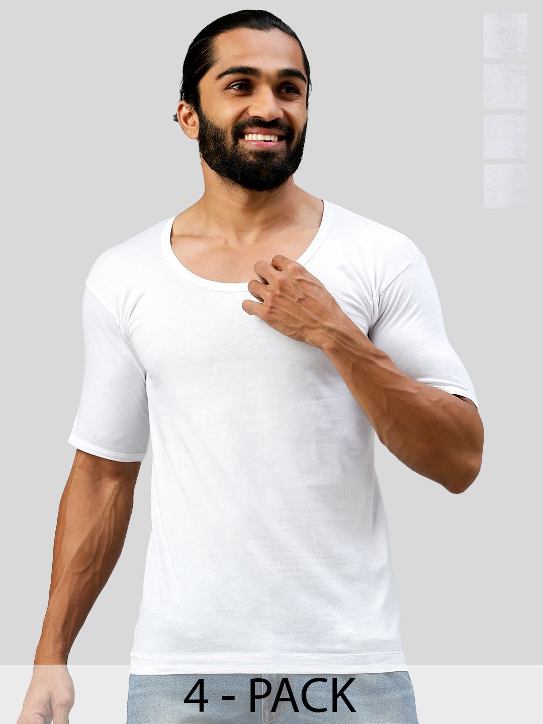 AMUL COMFY Men Pack of 4 Cotton White with Sleeve Innerwear Vests