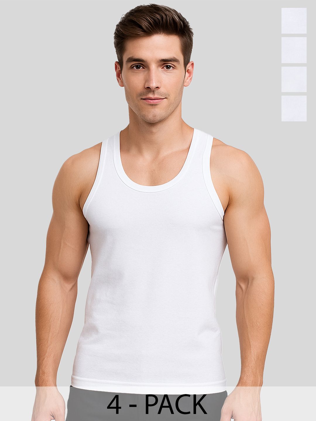 AMUL COMFY Pack of 4 Men's Pure Cotton White Vest