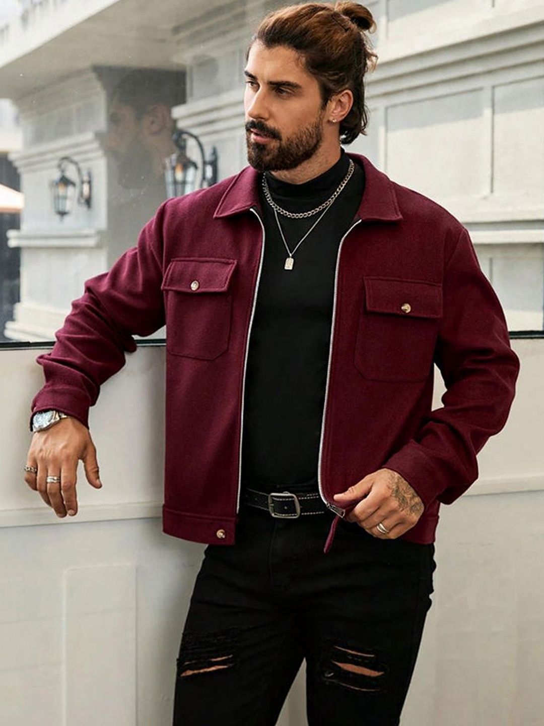 StyleCast x Revolte Men Outdoor Leather Jacket