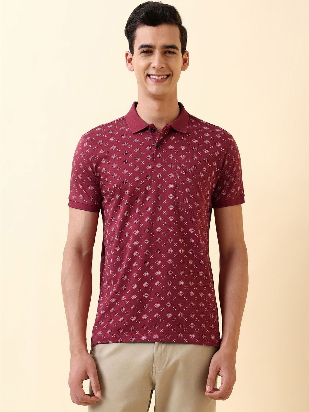 Allen Solly Men Printed Polo Collar Pockets T-shirt