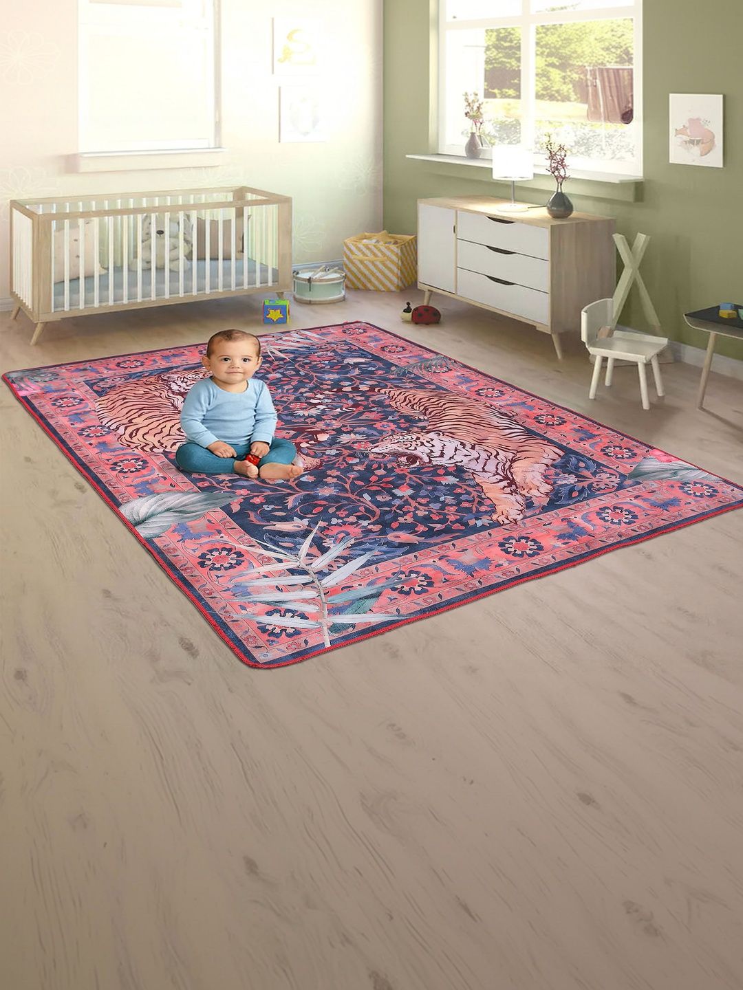 AAZEEM Multicoloured Traditional Anti-Skid Polyester Carpet
