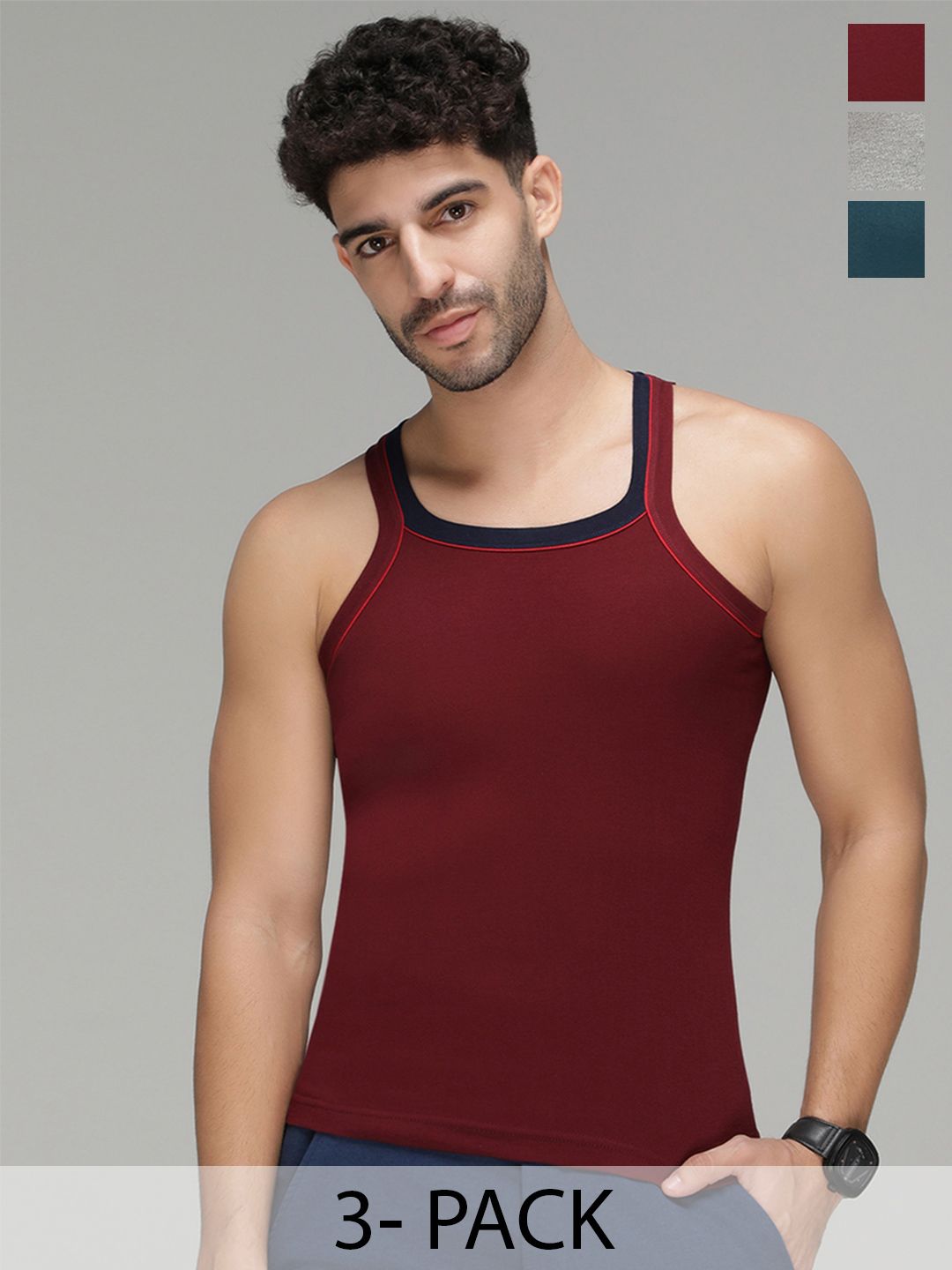 AMUL COMFY Pack Of 3 Pure Cotton Gym Vests AC-VE-GVESTDF-MULTI1-XS-3PC