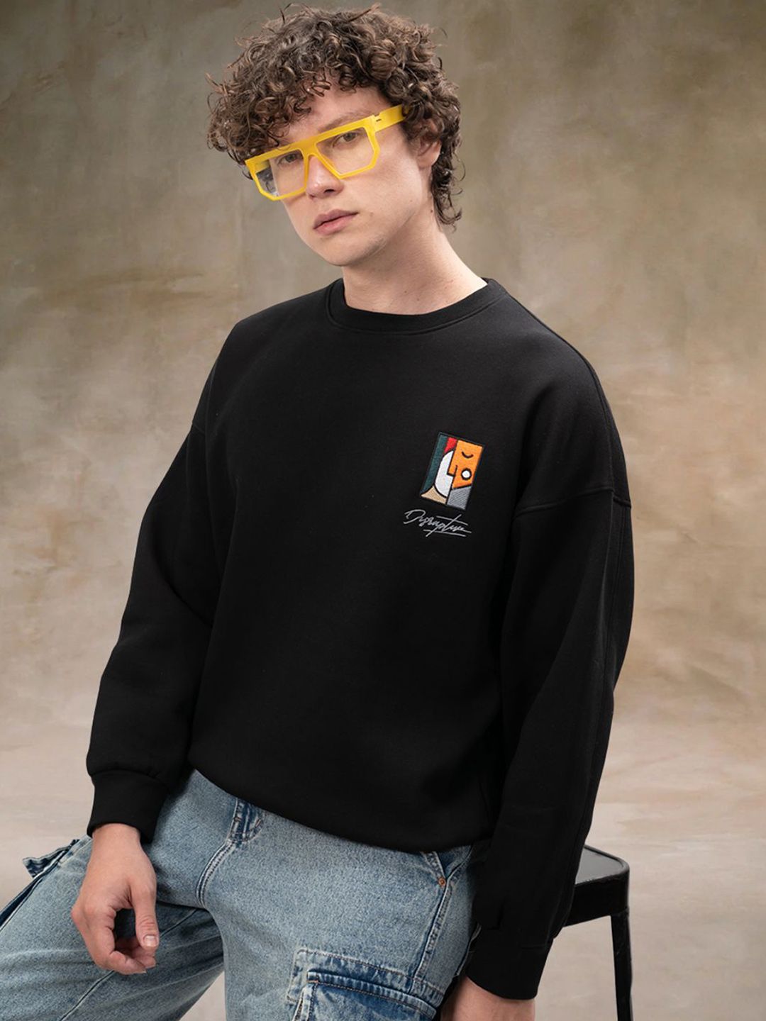 Maniac Men Embroidered Round Neck Sweatshirt