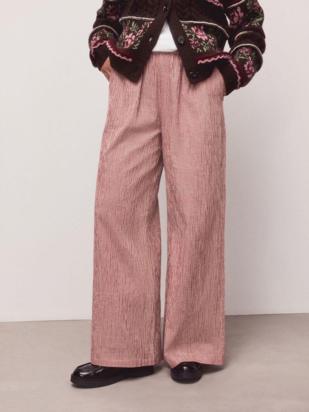 NEXT Women Wide Leg Checked Trousers