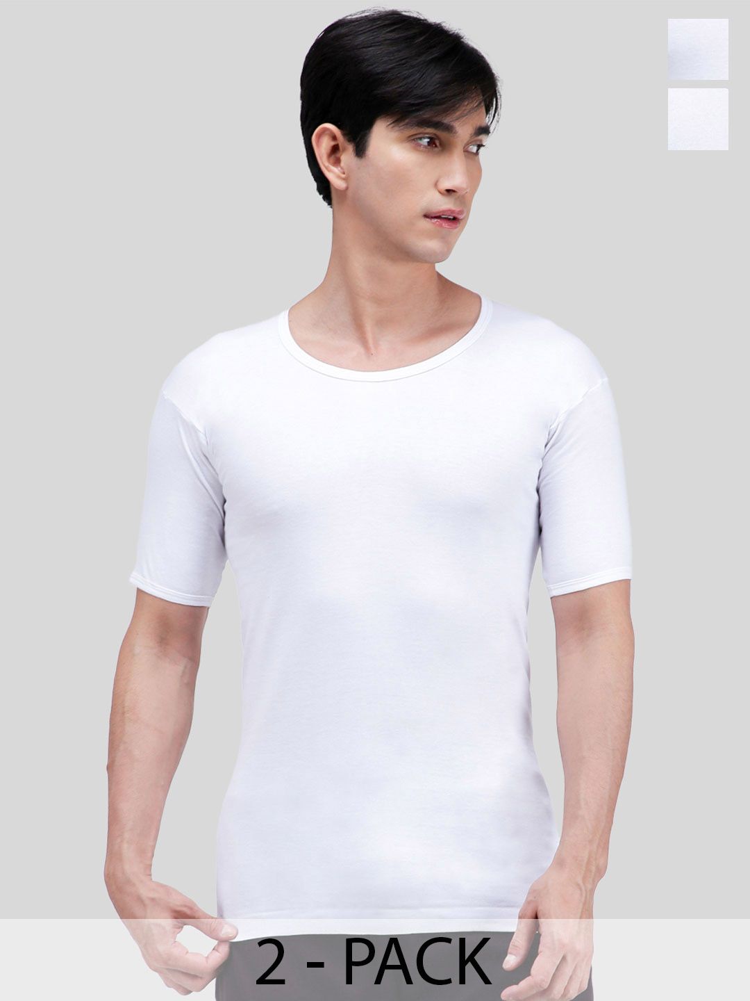 AMUL COMFY Pack Of 2 Pure Cotton Undershirt Innerwear Vests AC-PLVESTWHTRNS-WHT-S-2PC