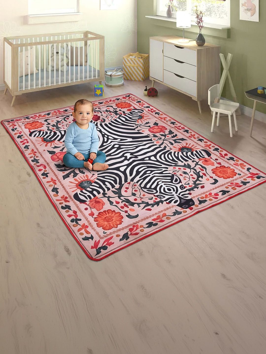 AAZEEM Multicoloured Floral Anti-Skid Polyester Carpet