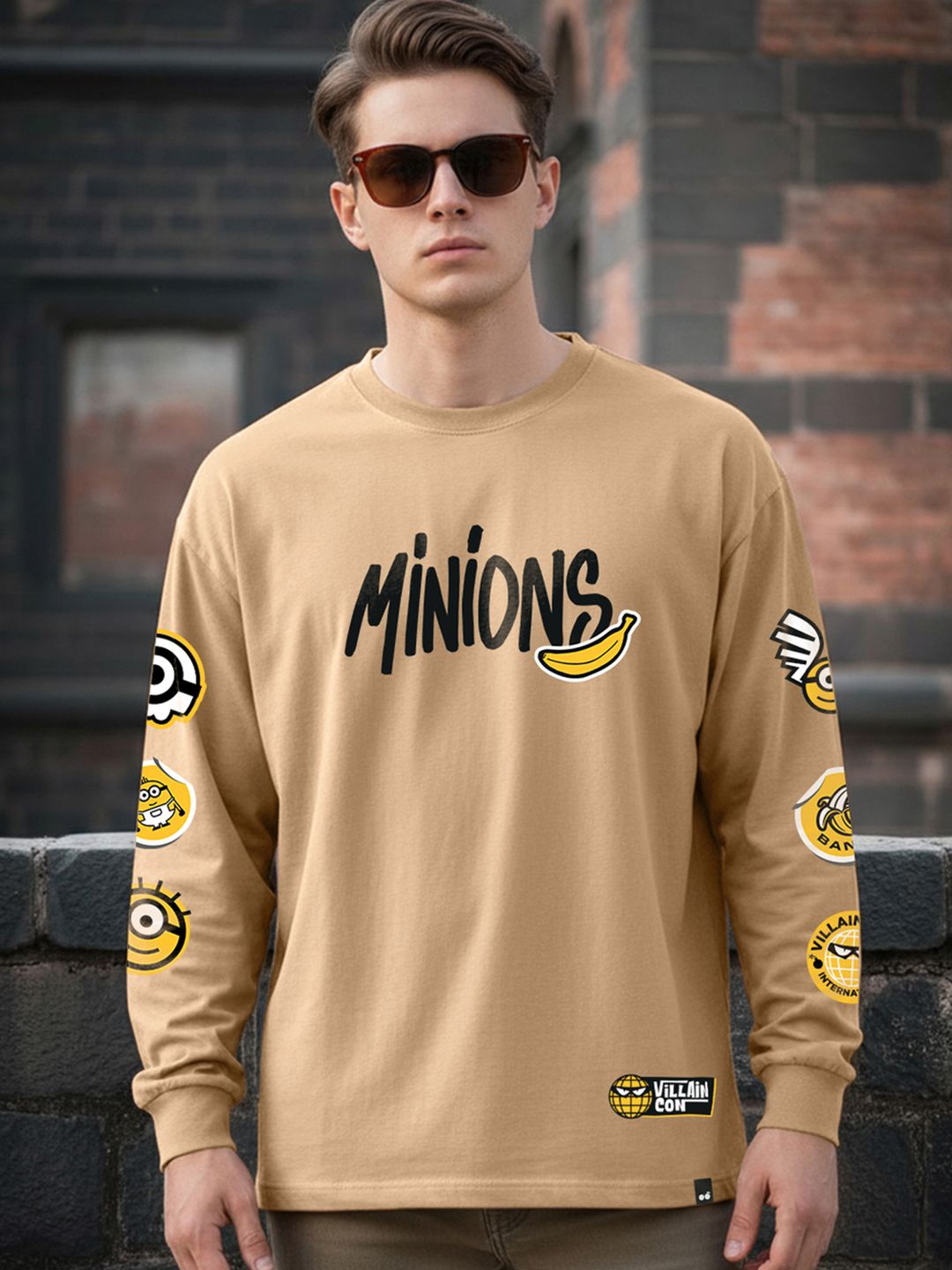 Bewakoof Typography Printed Round Neck Long Sleeve Pure Cotton Oversized T-shirt