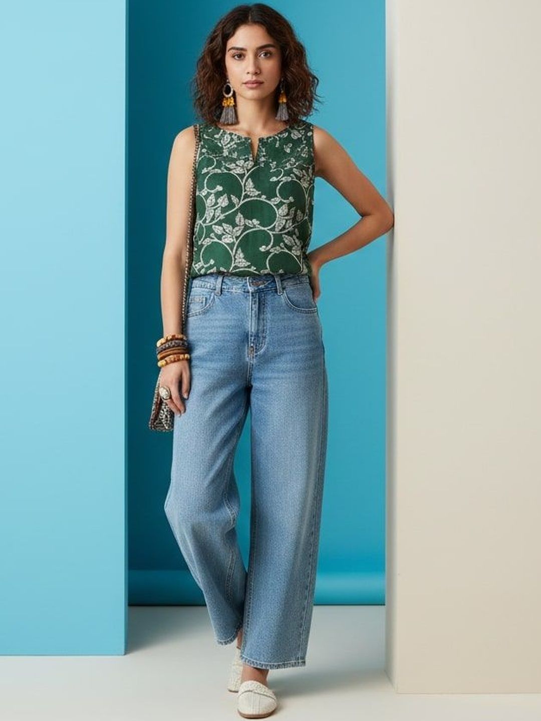 InWeave InWeave Floral Print Keyhole Neck Cotton Top